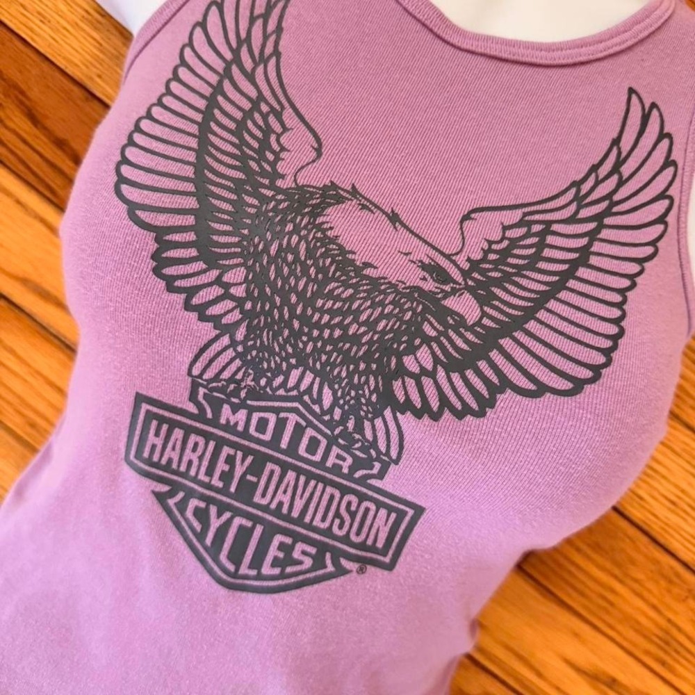 Y2K 2000s style Harley Davidson purple tank top with eagle graphic - Picture 2 of 6